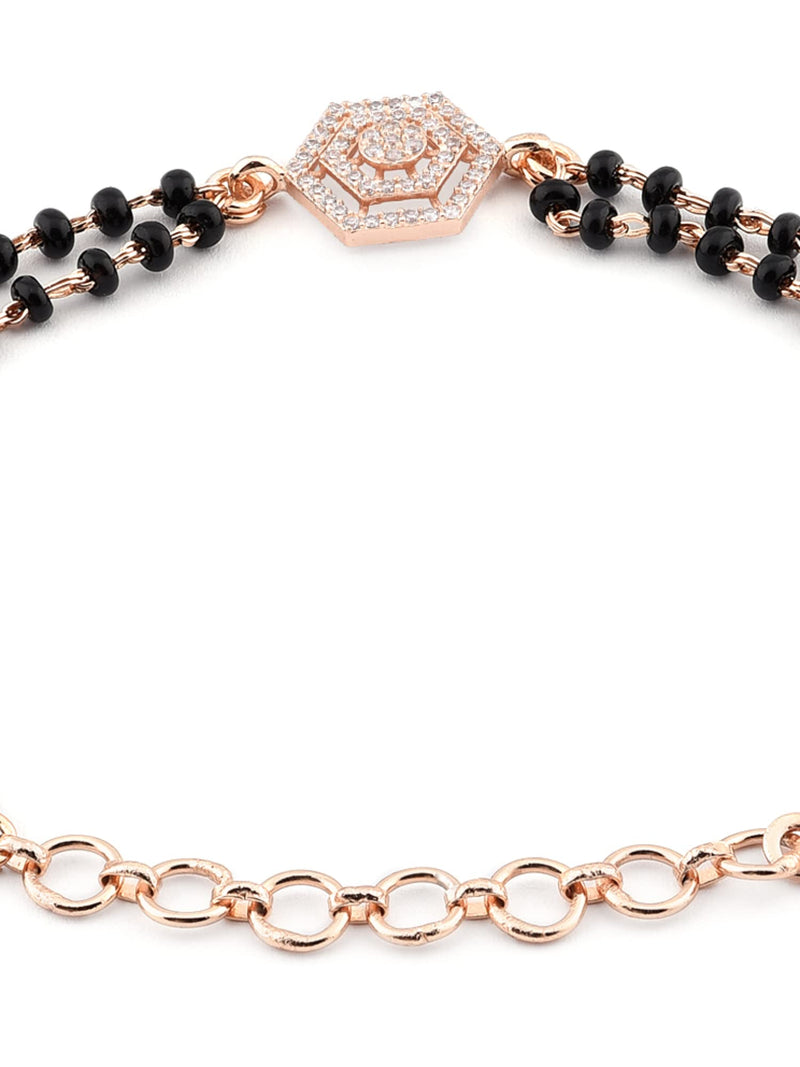 ZAVERI PEARLS Rose Gold Contemporary Cubic Zirconia Mangalsutra Bracelet For Women-ZPFK12639