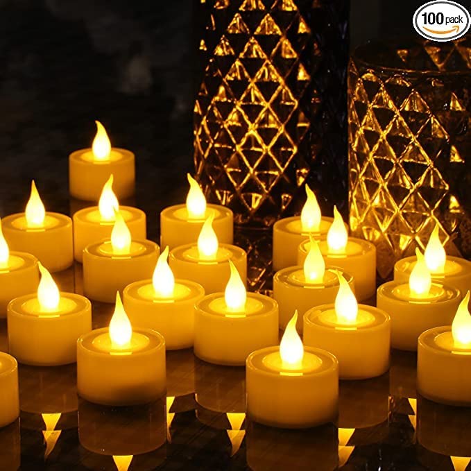 SWADEC Led Tea Light Candle Diva Flameless LED Battery Operated Tealights, Smokeless Decoration, Christmas,Birthday, Diwali Decorative Candles Amber Yellow (Standard, 24)