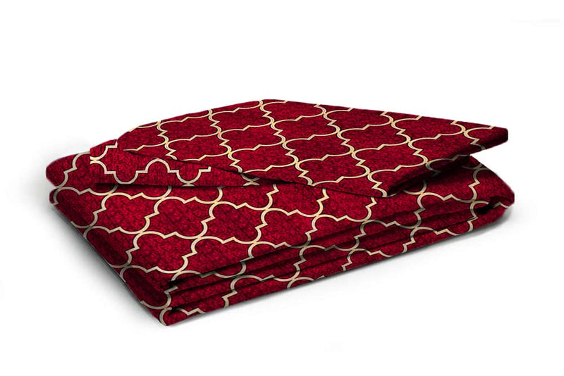 AEROHAVEN 180TC Glace Cotton Moroccan Fitted Double Queen Bedsheet with 2 King Size Pillow Covers, 72" x 78" - GCB02 - Red