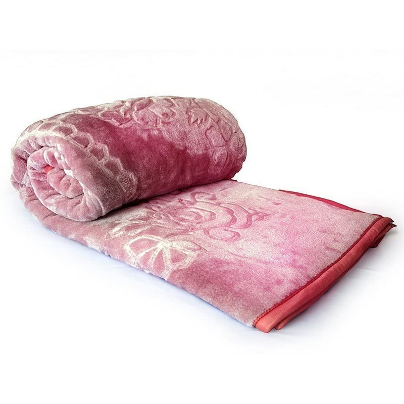 MIRAVU Velvet Floral Embossed Super Soft Heavy Single Bed Mink Blanket for Winter (Baby Pink, Single Bed (85x60 Inch))