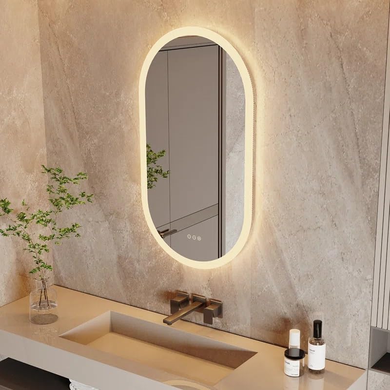 Artessa Designer Backlit Oblong LED Mirror with Defogger, Dimmer-Option, 3-Colour LED for Bathroom (90 x 60 CM)