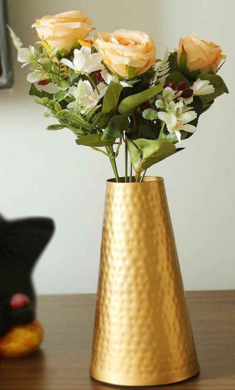 W A Handicrafts Hammered Gold Metal Flower Vase for Home, Bedroom & Living Room Decor (Flowers Not Included)