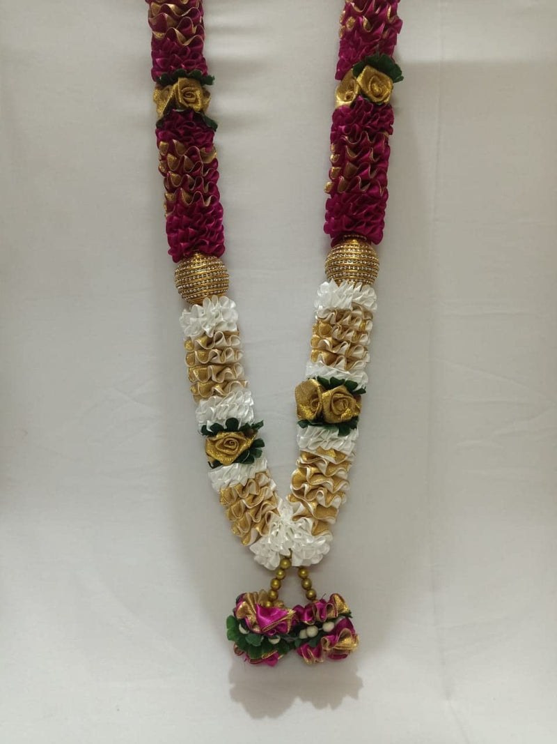 Sri Sainath Enterprises CREEME with PRPULE Flowers and Gold BOLL Flowers Garland .Length -55CM