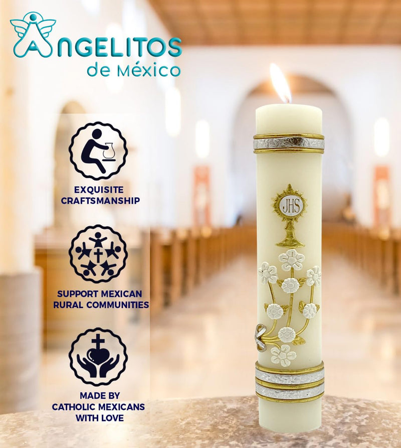 Angelitos de Mexico First Communion Candle WIth the Holy Spirit Dove Mass Religious Gift