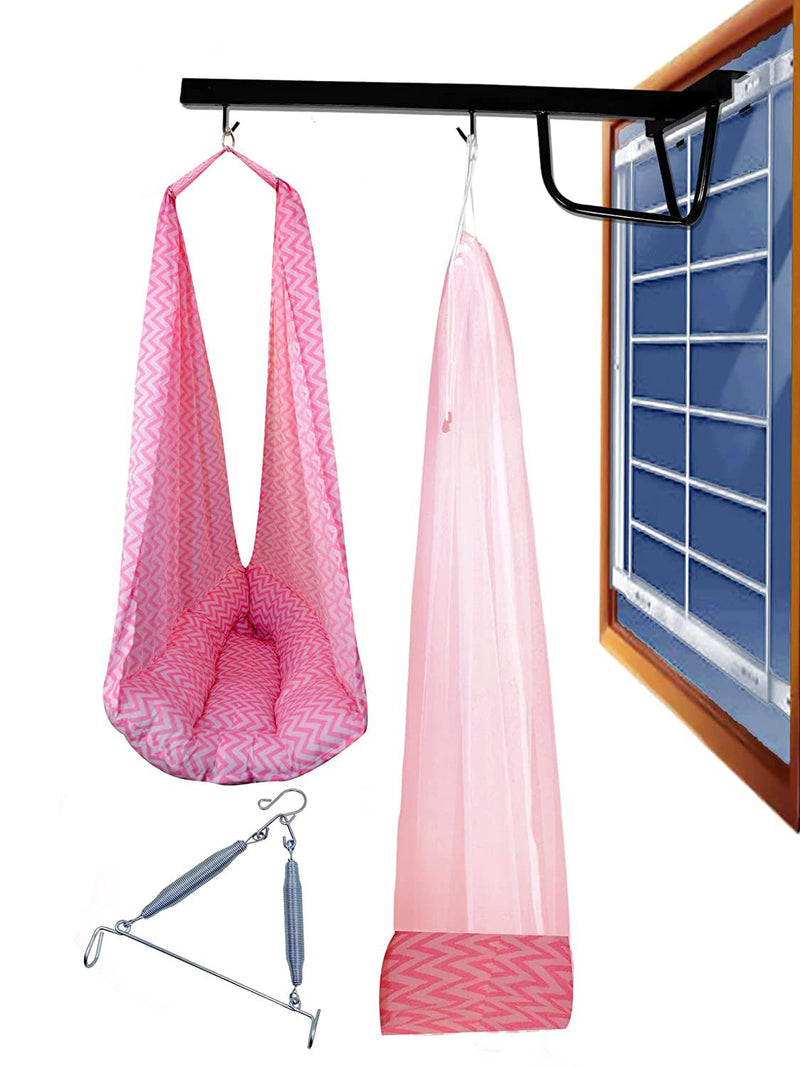 VParents Newborn Baby Sleep Swing Cradle Jhula Palna Tottilu Cloth with Seperator and Hanging Metal Rod for - Months Baby Boys and Girls Rosy (Pink) 110648