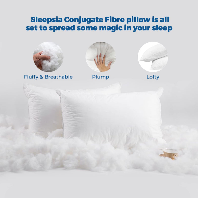 Sleepsia Premium Fiber Pillow | Hotel Quality Pillow | White - Set of 2, Size 17x28