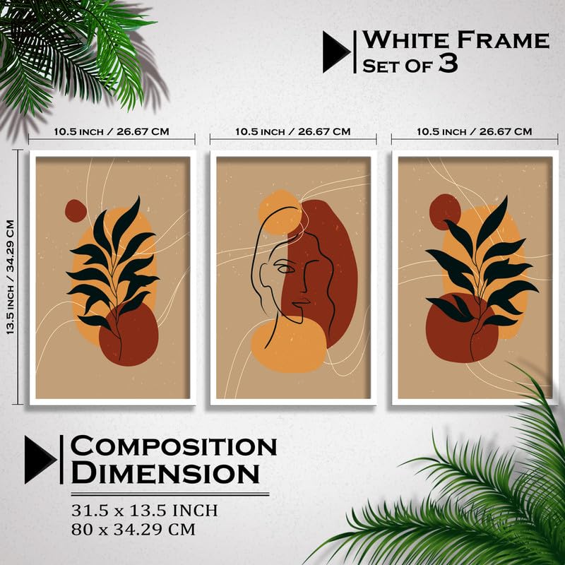 SAF paintings Set of 3 Abstract ladies Boho modern art design Premium white Framed Bohemian wall painting for for Wall, Home and Living Room Decoration 80 cms x 34.29 cms COMBO-2125-K3