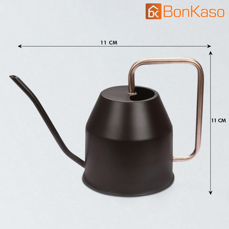 BonKaso 1 Litre Metal Watering Can Pot for Home Gardening Watering Plants & Flower, Stylish Long Spout Handle (Brown- 1 Liter)