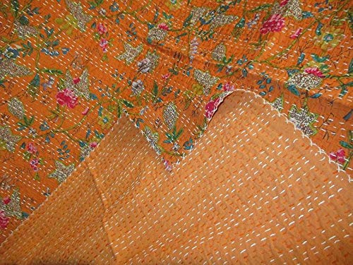 Textile Work Creations Kantha Quilt Hippie Bed Cover Throw and Cotton Blanket Twin Size Kantha Quilt Handmade 60 x90 inch Single Size