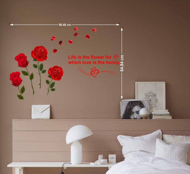 Walltech Combo of 4 Wall Sticker Romantic Rose Flowers-(98 x64 cms) | Panda-(60 x 50 cms) | Flower vase Yellow-(60 x 134 cms) | Magical Tree-(150 x 150 cms) - Material Vinyl