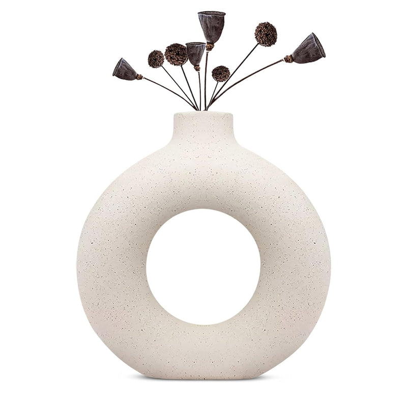 Creative Premium White Ceramic Donut Vase/Circle Round Modern Pampas Vases for Home Decor, Wedding, Dinner Table Centerpieces & Showpiece 6Inch - Set of 1