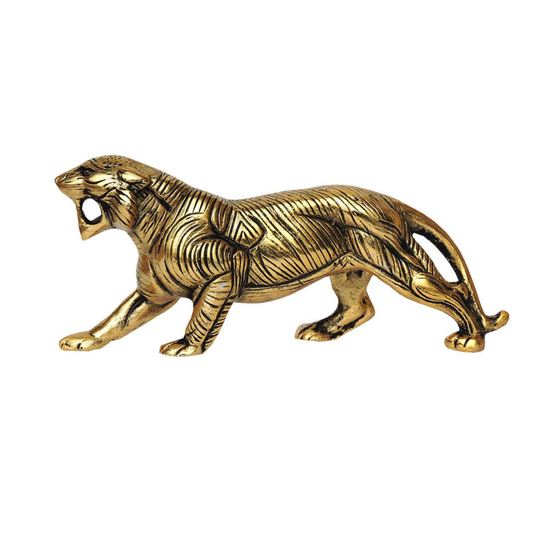 ARIHANTT JEWELS Aluminium Zinc Oxide Tiger with Gold Polish Metal Statue Showpiece Decorative Figurine