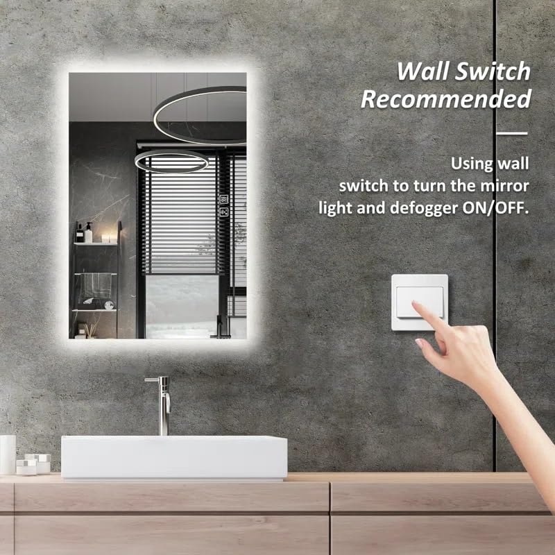 Artessa Minimalist Rectangular LEd Mirror with Defogger, Dimmer-Option, 3-Colour LED for Bathroom (120 x 90 CM)