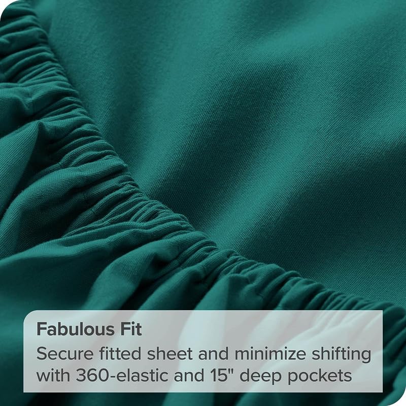 Rajasthan Crafts Soft Brushed Microfibre Solid Colour Fitted King Size Bedsheet with 2 Pillow Covers - Shrinkage & Fade Resistant Plain Colour Bedsheet - Fits upto 8 inch Mattress (72x78 Inches, Teal)