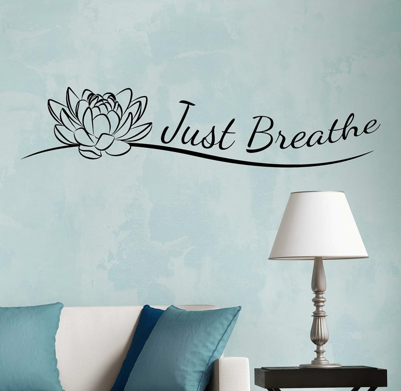 GADGETS WRAP Vinyl Wall Decal Indian Yoga Studio Meditate Decor Buddhism Just Breathe Lotus Flower Stickers Mural