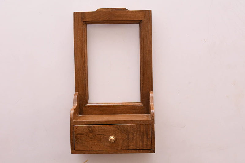 Wooden 1 Drawer Compact Decorative Hanging and Standing Mirror Solid Wood Material