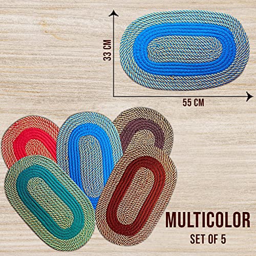 Mohit Textile Polyester Anti Slip Oval Shape Door Mat (Multicolor, 33 x 55 cm) Set of 5