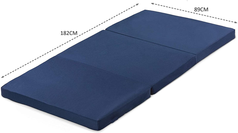 ATOOTFUSION Navy Blue 3 Fold Tri Folding Medium Hard EPE Foam 2 Inch Thickness Floor Light Weight Foldable Movable Cot Mattress, Bed Mattress for Travel, Picnic, Yoga Mat (Mattress 2 inch Single Bed)