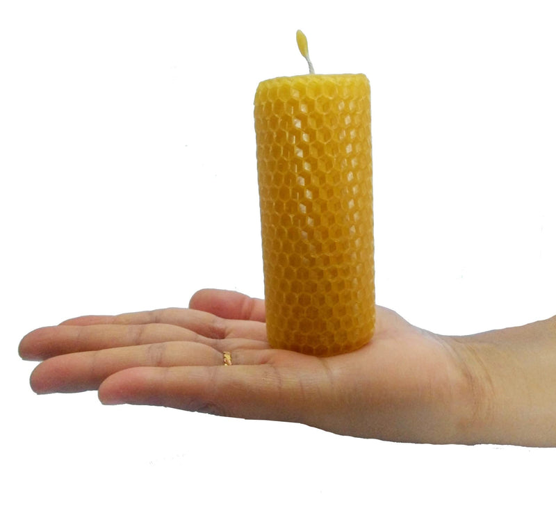 Beeswax Pillar Candles- Big Size || 3.74 inches x 1.77 inches 16 Hours%100 Pure Bees Wax Candles. (Pack of 4)