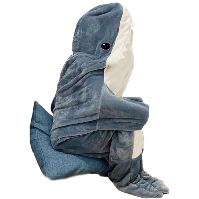 ATORSE® Wearable Shark Blanket Cosplay Hooded Easter Pajama Home Animal Sleeping Bag, Flannel, As Per Image- White & Blue