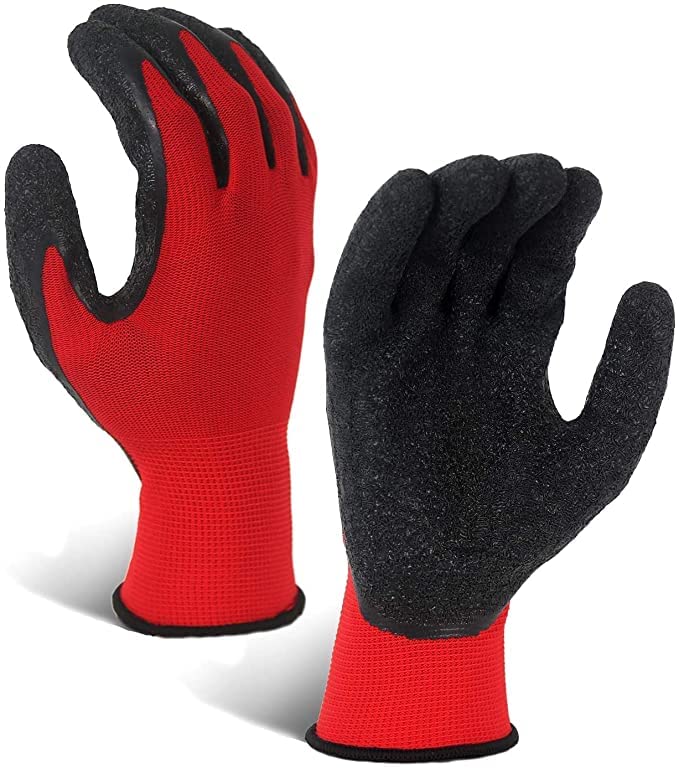 ETSHandPro Nylon Latex Coated Firm Grip Industrial Safety Work Cut Resistant Gloves, Red- 5 Pairs. Pack of 10