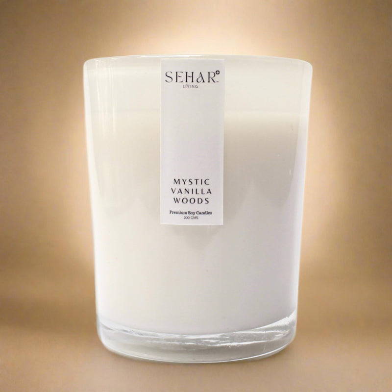 Sehar Living Enchanted Elegance Collection - Mystic Vanilla Woods | 200 Gm | Pure Soy Wax | Burn Time - 40-50 Hours | Reusable Glass Jar | Long Lasting | Clean Burning | Hand Poured