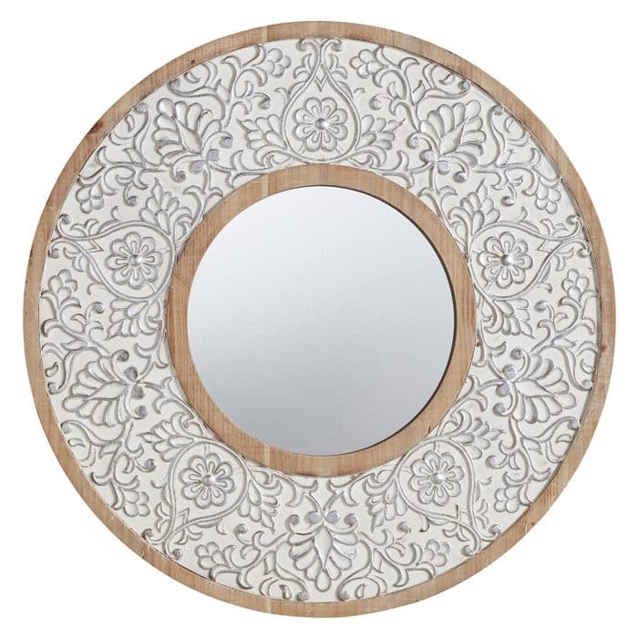 The Zara Enterprises Wood Hand Crafted Round Distressed White Finished Vanity Wall Mirror for Living Room,(24X24 Inches) Colour White Antique