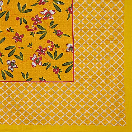 JAIPUR PRINTS Cotton Traditional Jaipuri Printed Double Bedsheet for Double Bed King Size with 2 Pillow Covers - Yellow.