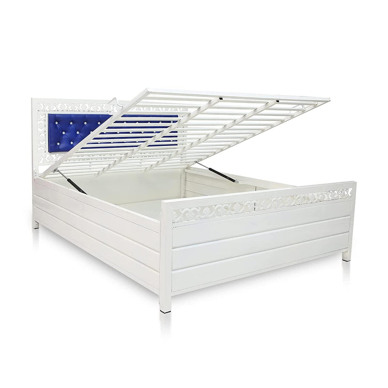 Royal interiors Single Size Metal Bed with Foam Mattress and Hydraulic Storage (Matte Finish,Ivory)