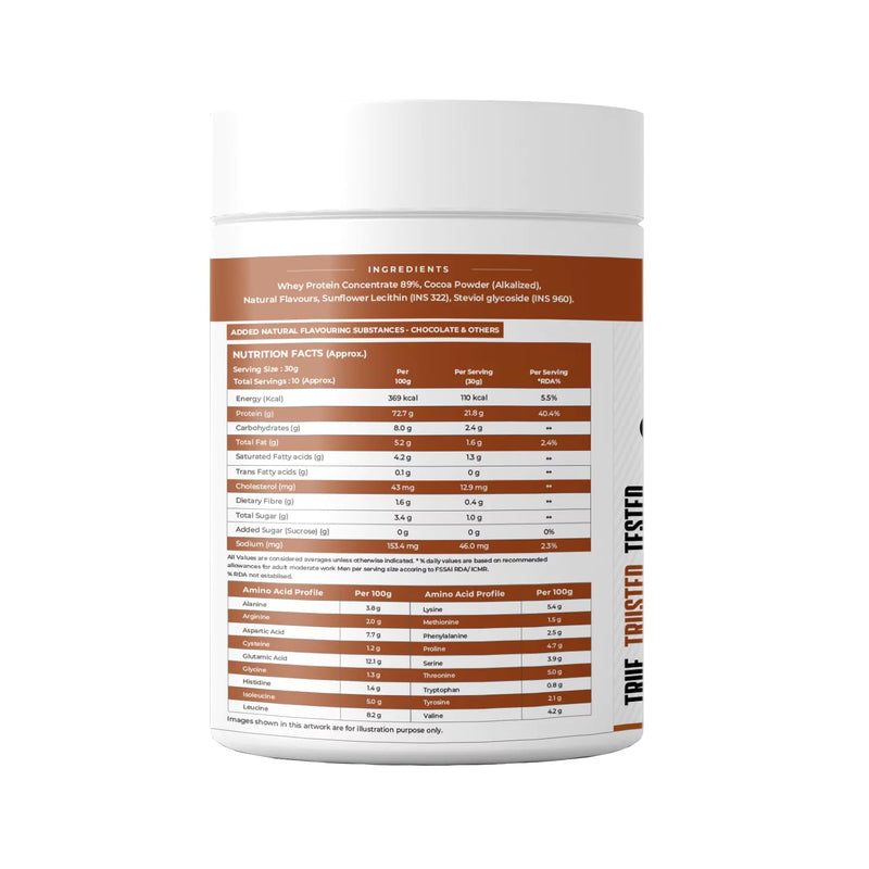 NATURALTEIN Natural Whey Protein Concentrate Chocolate - 300g (Naturally flavored, Non GMO, No Artificial Sweeteners)