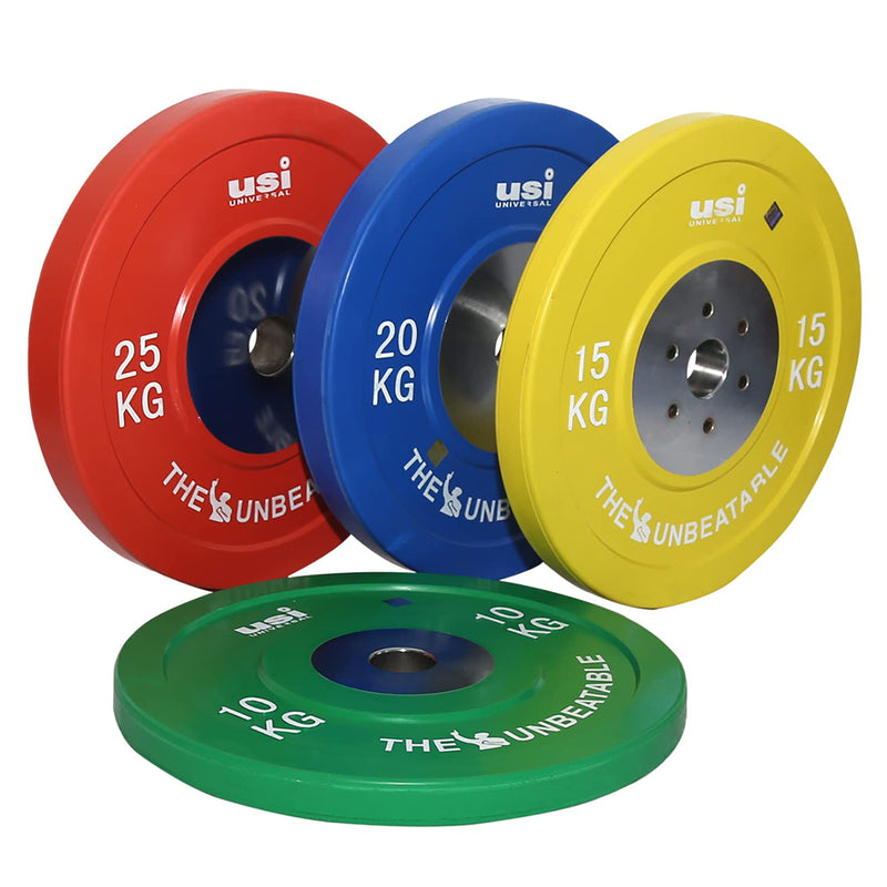 USI UNIVERSAL Olympic Weight Plates, BPHC 5Kg Pair Olympic Bumper Weight Plates For Home Gym 51mm, Rubber & Alloy Steel, Two Piece Steel Hub Zinc Plated Olympic Hole, Ideal For Cross Training, Weight Lifting