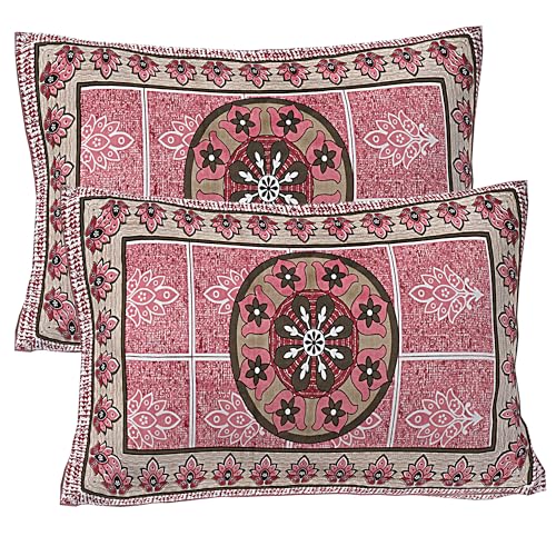 HZAR ART King Size Premium 100% Cotton Bedsheet for Double Bed with 2 Pillow Covers | 280 TC Flat Sheet | Jaipuri Print Double BedSheet Cotton(Mandala Print,100 X 108 Inches) SB48