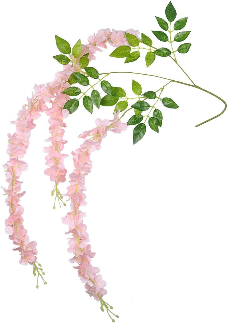 SUPER GELINGEN 43.2 FT Artificial Wisteria Vine Hanging Garland Silk Long Hanging Bush Flowers String Home, Festival, Party, Wedding Decor (Pack of 24, Dark Pink)