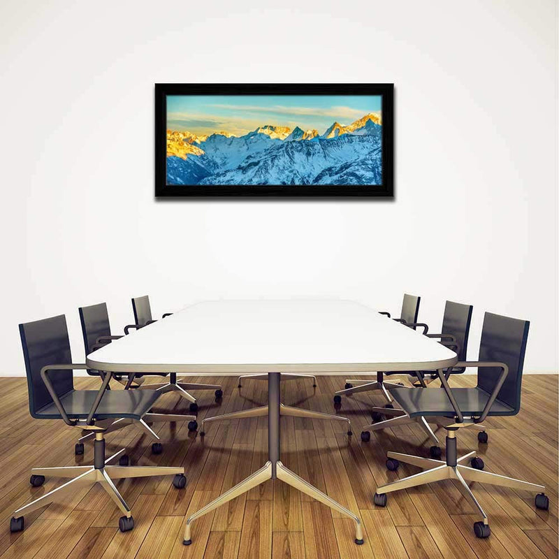 ArtzFolio High Mountains Peaks At Sunset | Canvas Painting for Bedroom & Living Room | Black Frame | 27.6 x 12 inch (70 x 30 cms)