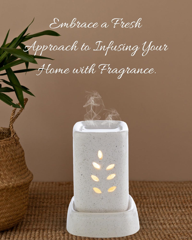 AsianAura Ceramic Electric Aroma Burner Diffuser Set (8 x 11.5 cm, White)