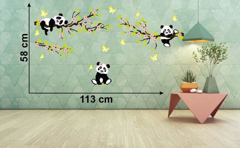 Delight Art Tree with Flower and Panda Wall Sticker Size - (113 * 58) cm Model id - (DAMC00295L)