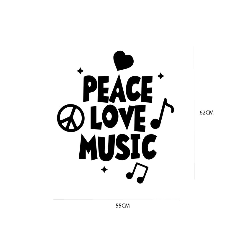 VVWV Peace Love Music Connects Quotes Wall Stickers Kids Bedroom Living Room Home Restaurant Wall Decoration L X H 55 X 62 Cms