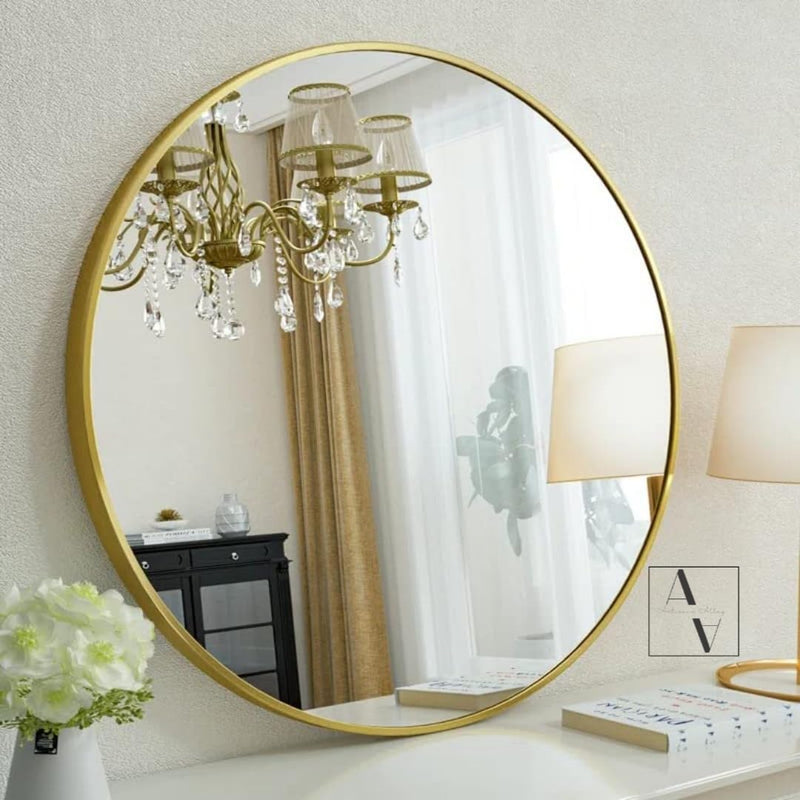 Craft2lance Metal Wall Mirror for Home Office Living Room Bedroom Wash Basin Bathroom (Gold)(24")