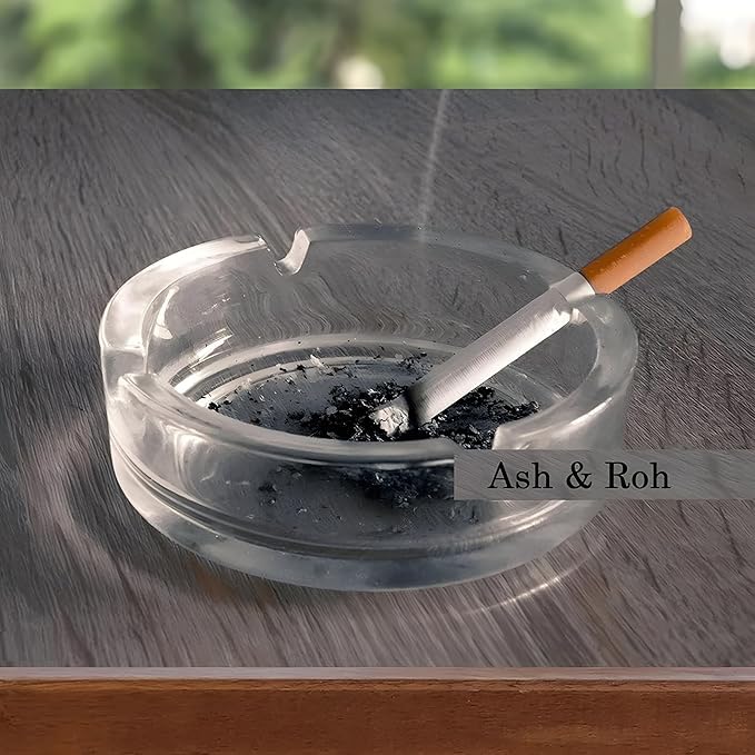 Goronics Glass Round Tabletop Ash Tray Glass Ash Tray for Cigarette, Cigar Smoking for Home, Car, Balcony, Clear Round Ash Tray Box Quality Glass Ash Tray
