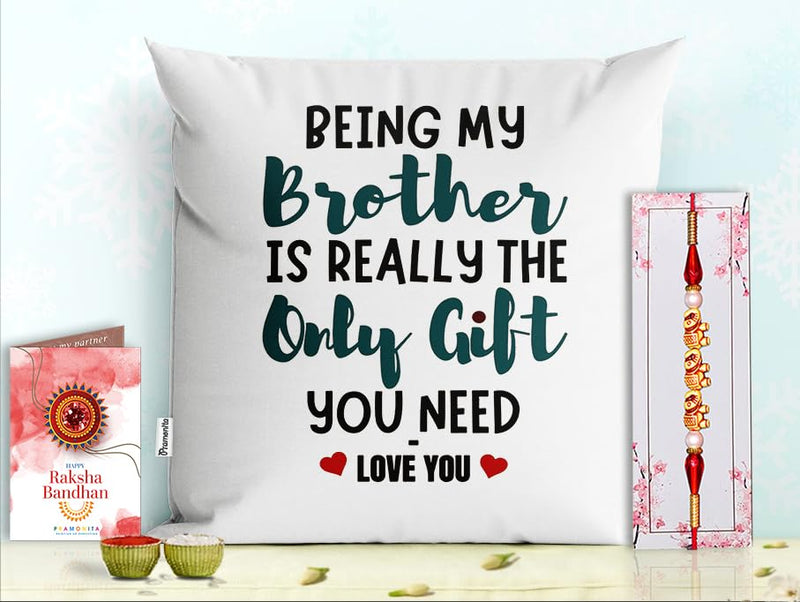 Pillow Rakhi for Brother with Gift - Rakhi with Rakhi Cushion with Filler Greeting Card- Rakhi for Brother, Gifts for Brother, Gifts for Rakhi, Gifts for Rakshabandhan Rakhi Gifts-PE-CU-15