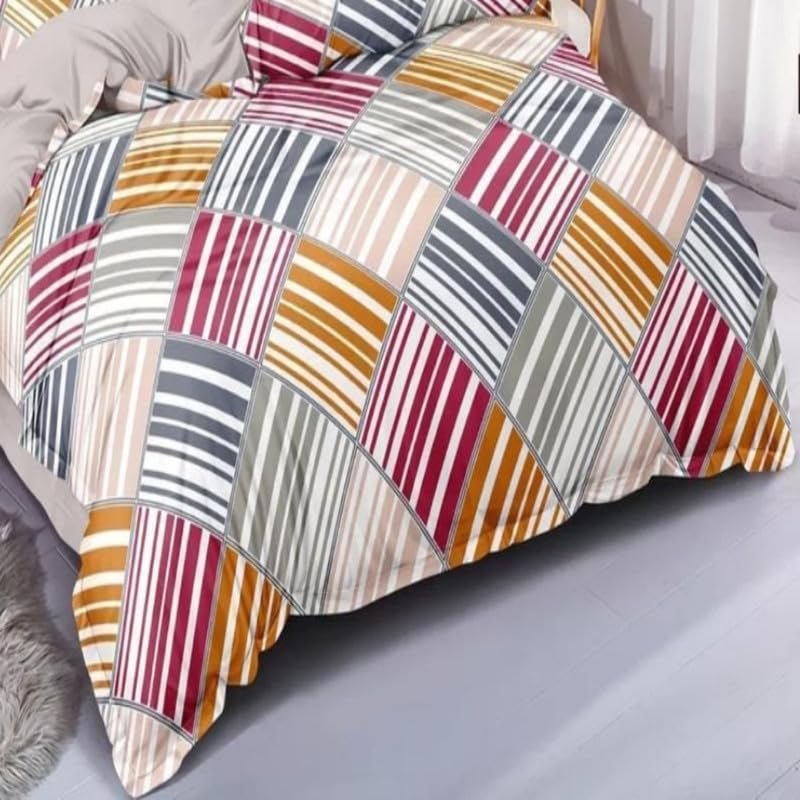 Amvy Creation 160TC Prime Collection Glace Cotton Supersoft Printed Double Bedsheet with 2 Matching Pillow Covers (Multicolour) Size 90 x 90 Inch - Multi Lines