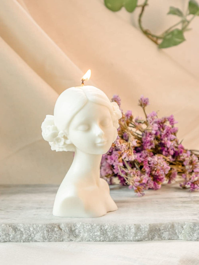 THE UMBRELLA STORE Blossom Sculpture Candle, Women Sculpture Candle, Flower Lady Candle, Unscented,100% Natural Soy Wax- Off White