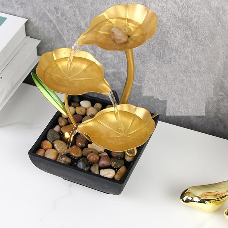 Dkriva® Chic Metal Tabletop Water Fountain | Waterfall Desktop Decor with Natural River Rocks | Zen Indoor Water Fountain for Home & Office | 1 PCS