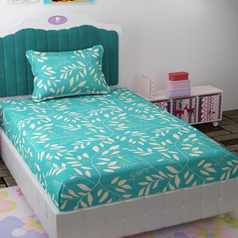 Florida Flyn Bedsheet for Single Size Bed with Pillow Covers and Made of Microfiber with Leaf Print