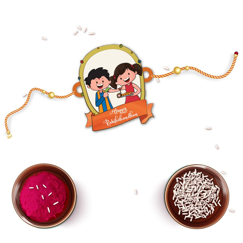 Bhai Please Happy Rakshabandhan Wooden Rakhi with Brother is Superhero Fridge Magnet (Gift Combo for Bhai / Bhaiya) | Set of 1 pc Rakhi with Roli- Chawal and Fridge Magnet