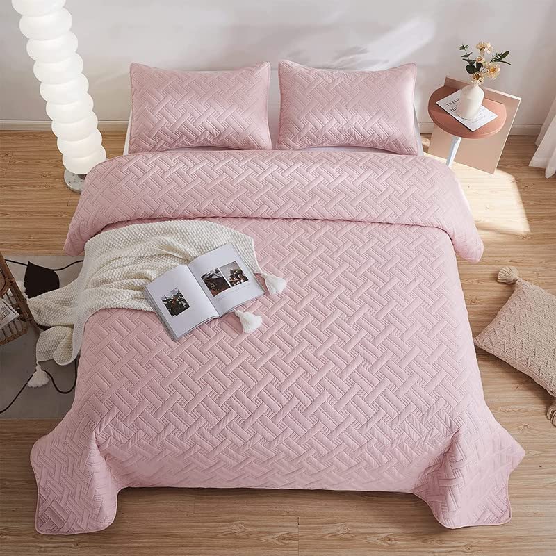 BSB HOME 100% Cotton Ultrasonic 280 Tc Solid King Size Quilted Bed Cover/Bedspread/Rajaai with 2 Pillow Case, (Luxurious, Pink, 90X100 Inches, 254X228 Cm), 1 Quilt 2 Matching Pillow Covers