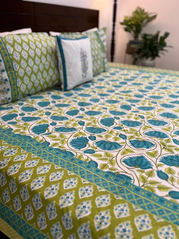 INDIEROOTS BY RENE Indiroot jaipur King Size | 90 * 108 Inches | Green Floral