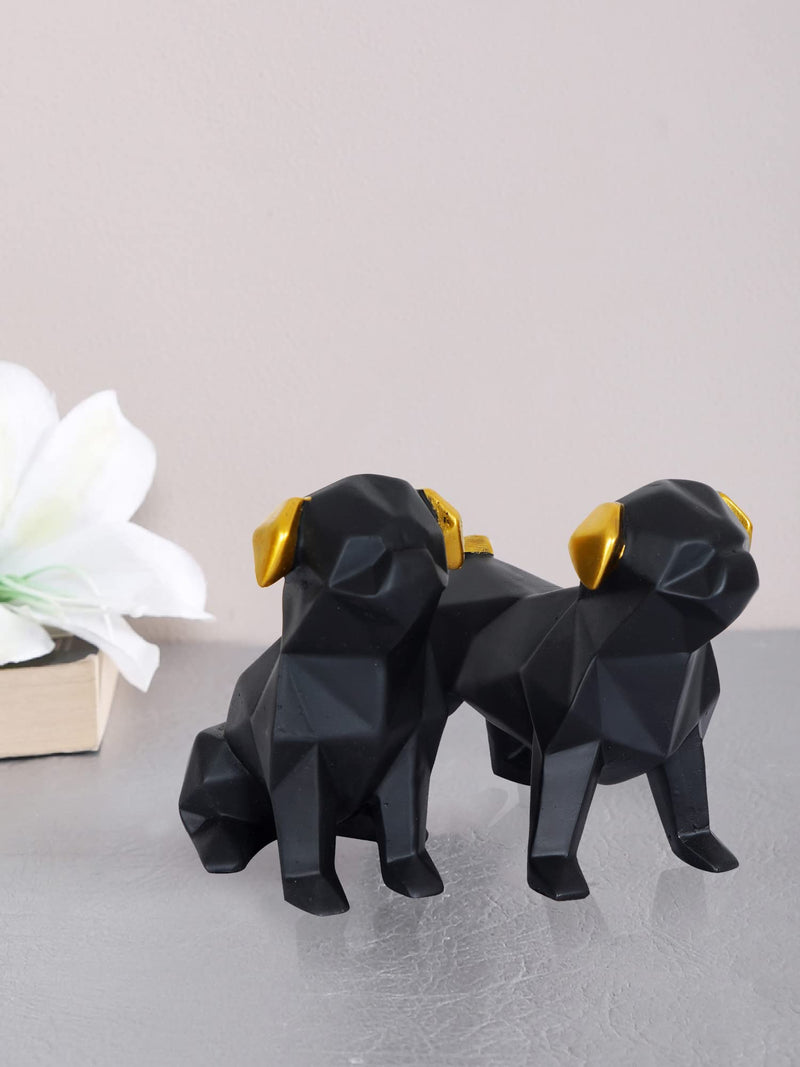 zart Black Dog Cute Pair Showpiece for Home Decoration Items Set of 2 (Black)