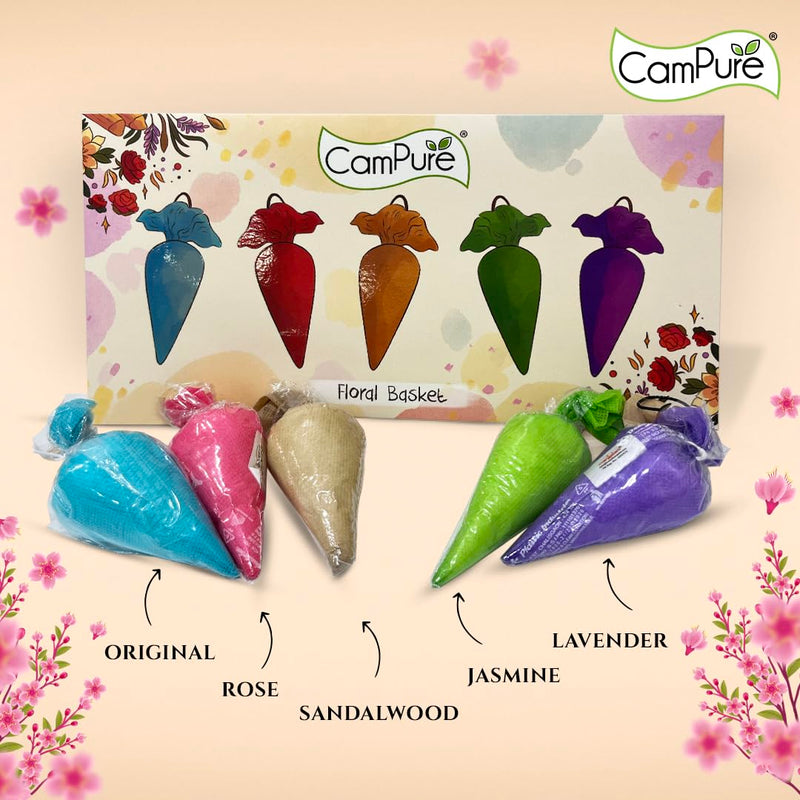 CamPure Floral Basket Gift Box - 5 Camphor Cones | Calming Fragrance | Elevates Mood | Preserves Fabrics