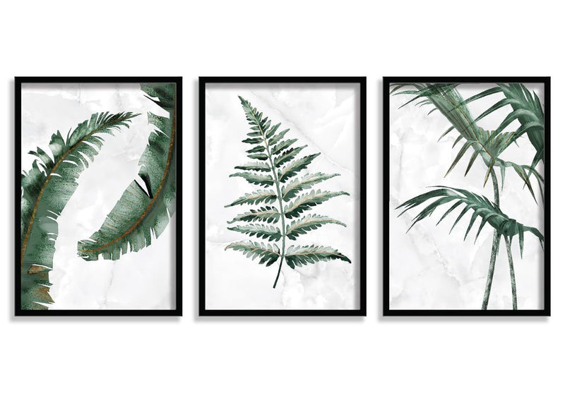 SAF paintings Set of 3 Green Tropical Leaves Wall Painting for Home Decoration SA-BLACKMX33519